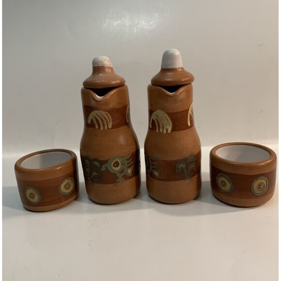 Seminario Pottery Urubamba Cusco Peru 7 Piece Oil Vinegar Tea Service Set Tray - Picture 5 of 13